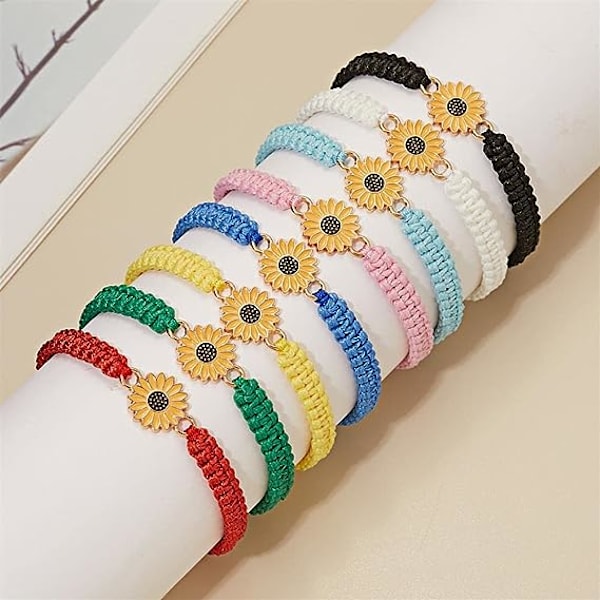 Auringonkukka rannekorut Säädettävä Boho Auringonkukka Daisy Charm Rannekorut Käsintehty punottu köysi Ystävyys Rannekorut Ystävät Kesäkorut