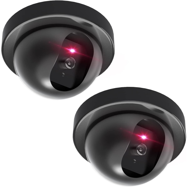 Dummy Fake Security CCTV Dome-kamera med blinkande rött LED-ljus med säkerhetsvarningsdekaler (SD-2), 2 förpackningar, svart