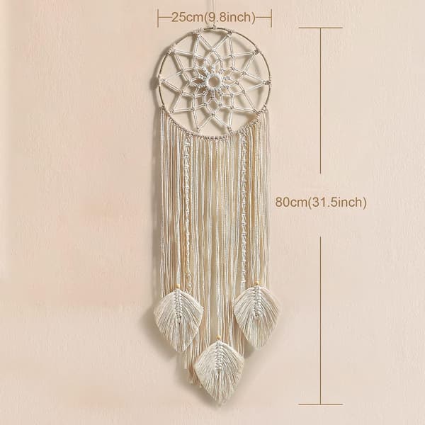 Macrame Drömfångare, Stor Vävd Fjäder Väggdekoration med Trasa