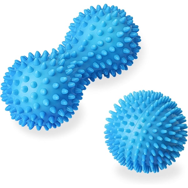Massageboll, 7,5 cm igelkottsmassageboll och 15 cm fotmassagerulle, set - för att slappna av spända muskler, blå