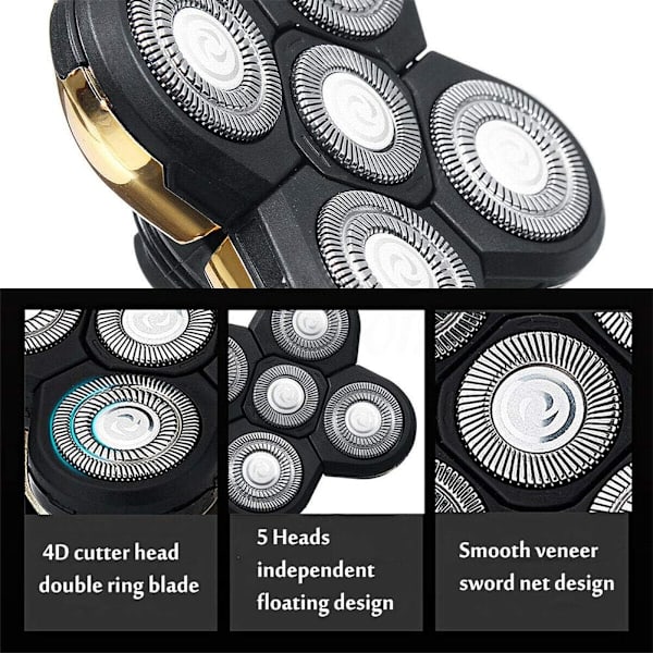 5 Rakhuvuden, Ersättningsblad, Universal Skäggtrimmer, Snabb Float, Dubbel Ring, Inte Kompatibel med Remington Rakapparater och Rakapparater (Grå)