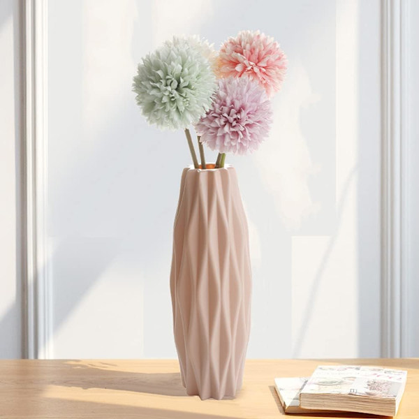 2 st Kreativ plastblomvas, dekorativ skrivbordsdekoration plastvas för kök vardagsrum sovrum kontor (rosa & vit)