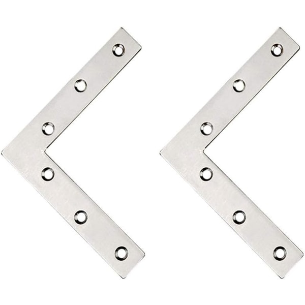 Flade L hjørnebeslag, 2 stk. 120 x 120 mm rustfrit stål retvinklede beslag reparationsplader