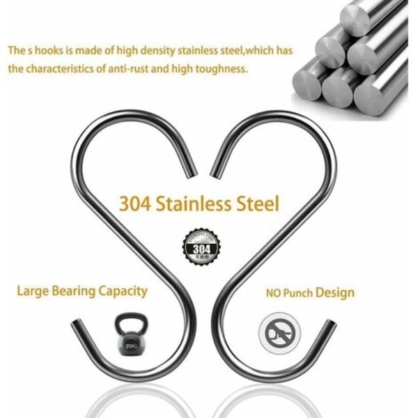 10-delad multifunktionskrok S-krok, rostfritt stål 304 S-krok för kontorskök, silver