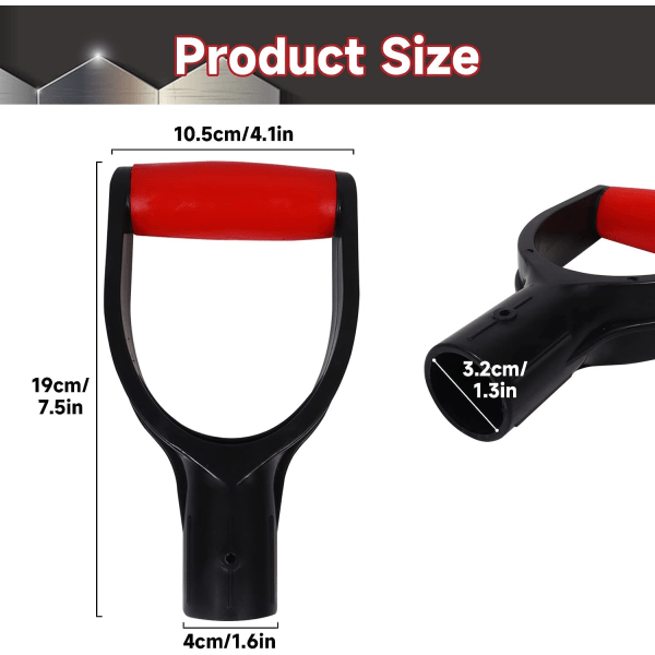 D-formet plastspadehåndtak, hagegrep spadehåndtak erstatning 32mm innerdiameter plastspade graving raking verktøy rød