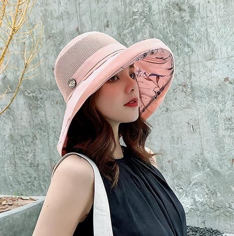 Dam solhatt i mesh, sommar UV-skydd, bred brätte, strandfiskekeps
