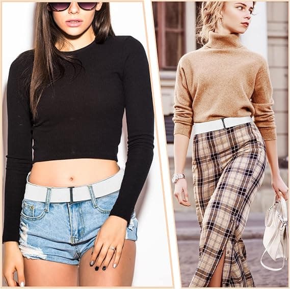 Usynlige bælter til kvinder, strækbart justerbart elastikbælte til kvinder med fladt spænde, usynlige taljebælter til jeans, bukser, kjoler, hvid White