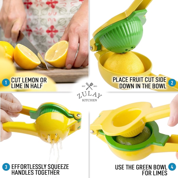 Metallisk 2-i-1 citron- och limepress - Handpress för citron - Manuell citruspress för maximal extraktion