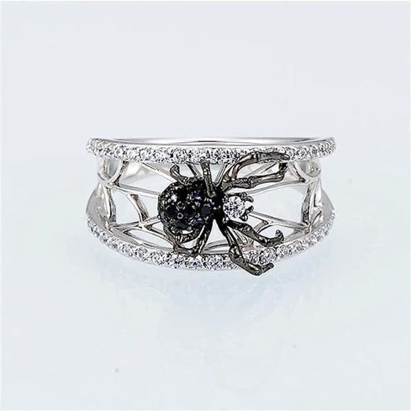 Personality Fashion Creative 925 Sterling Silver tumringar Vintage 3D Black Spider Hollow Ring