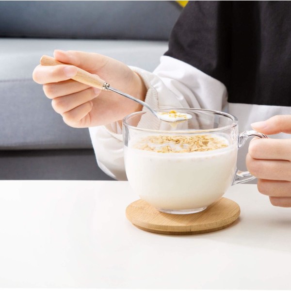 Glaskopp 15OZ klar kaffemugg med lock Sked för frukostte, mjölk, dryck, havre, yoghurt