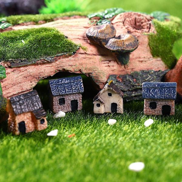 4-pak miniatyr hage landskap miniatyr landsby stein hus miniatyr hus stråtak hus bonsai hage dekorasjon