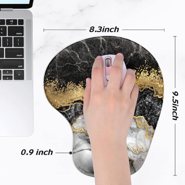 Ergonomisk musemåtte med håndledsstøtte, gelmusemåtter med skridsikker PU-base, musemåtte i memoryskum, sød musemåtte til bærbar pc, sort marmor Black Marble
