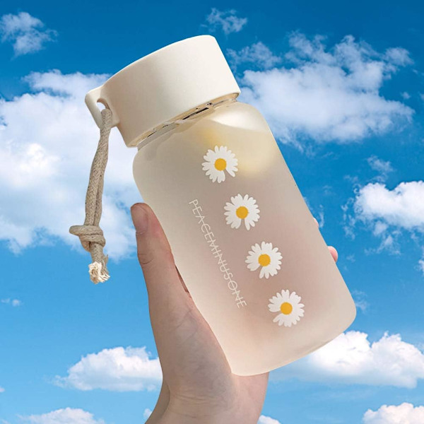450 ml liten tusensköna transparent plast vattenflaska frostad kittel med bärbar rep rese tekopp