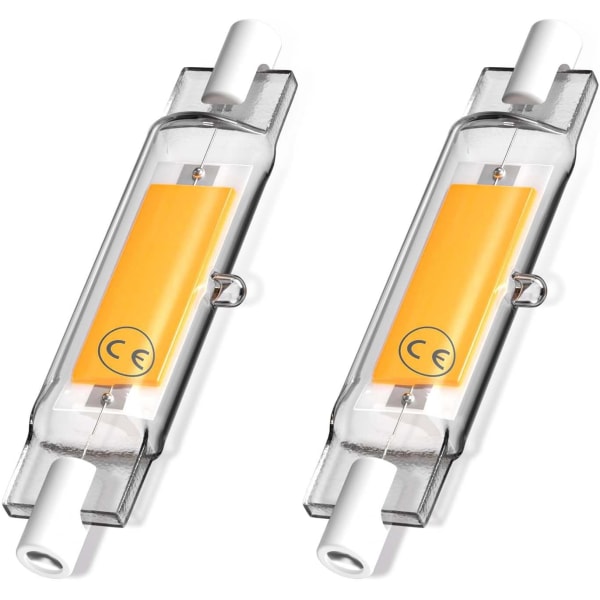 5W R7s 78MM J78 COB Filament LED-pære, 500 Lumen 360 Grader, Halogenpære 30W 48W 50W Equivalent, (2 Stykker, 4000K Dagslys)
