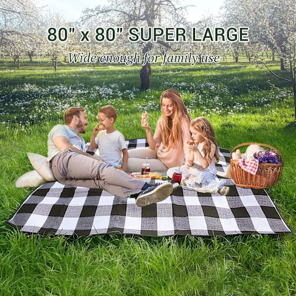 80”x 80” Erittäin suuri piknikviltti, vedenpitävä ja taitettava rantamatto, 3-kerroksinen ulkoviltti 6-8 aikuiselle