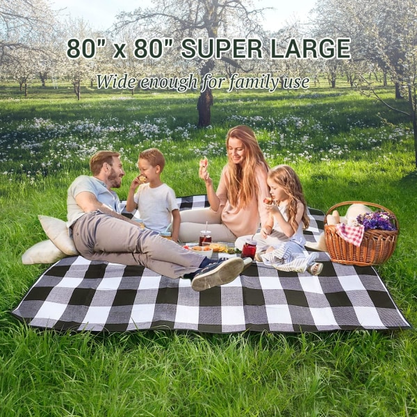 Picknickfilt Extra stor, vattentät och vikbar strandfilt, 3-lagers utomhusfilt för 6 till 8 vuxna