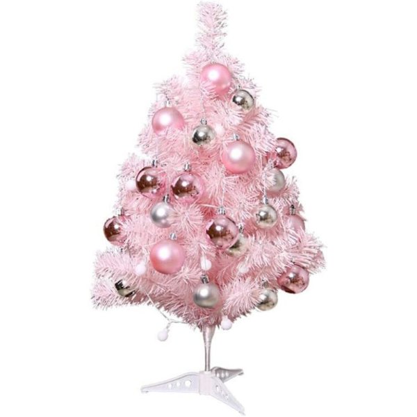 Uonlytech Rosa Julgran med LED-belysning och Klot Liten Julgran Upplyst Mini Julgran Julbord Dekoration Jul