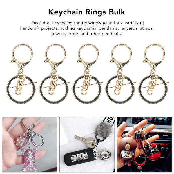 30 set nyckelringar deformationsmotstånd färg varaktig metall nyckelring kit med kedja för DIY hantverk hängen snören guld