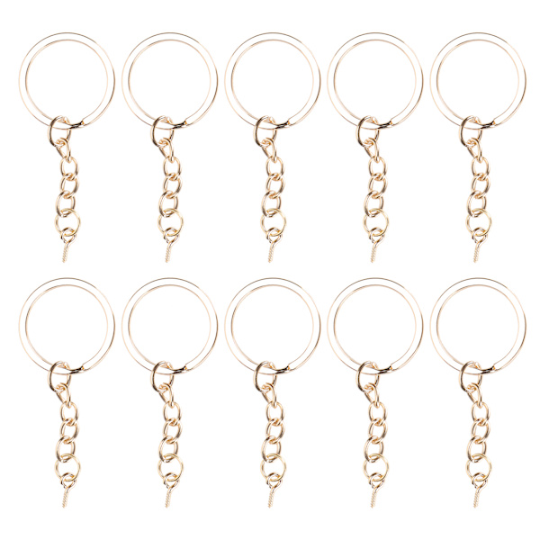 10 st DIY-nyckelring med kedja, bärbar metallnyckelring, ögleskruv, smyckeshänge, tillbehör, guld, 28 mm