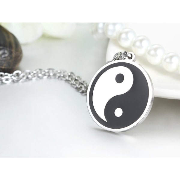 Halsband med Yin Yang-symbol i rostfritt stål, svart och vitt, för män, julklapp