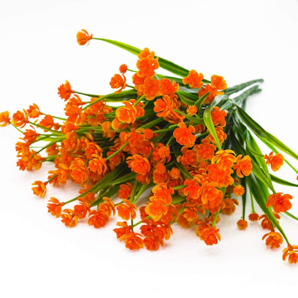 Konstgjorda falska blommor, 4 buntar utomhus UV-beständiga grönskande buskar växter inomhus utomhus hängande planterare hem trädgård dekor（Orange）