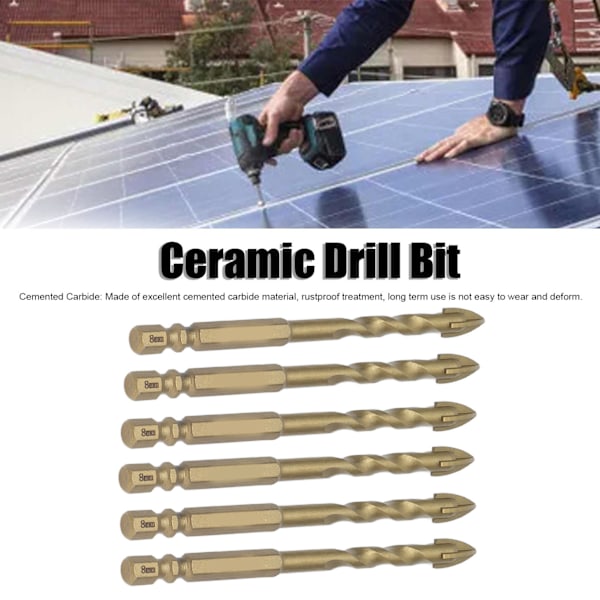 10 st Cross Spearhead Borr Bits Karbid Bits med 1/4 tum Hex Skaft för Keramik Marmor Glas Koppar Färg 8 mm Hål