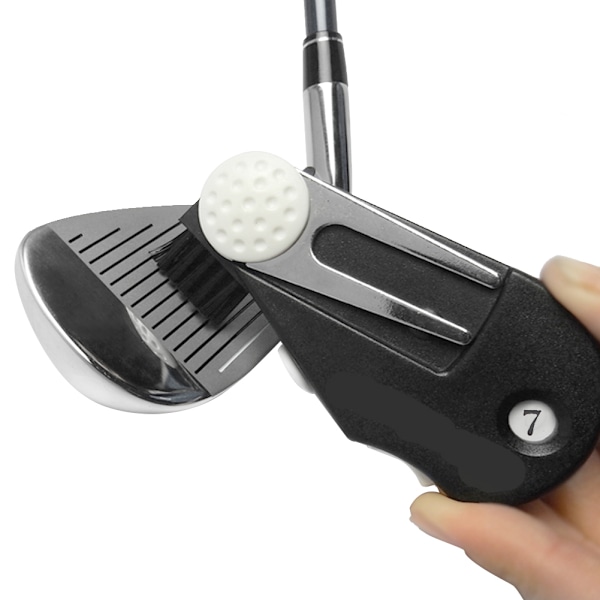 Multifunktionell golfverktygsverktyg med stämgaffel, bollmarkör, borste, slagräknare och bältesklämma
