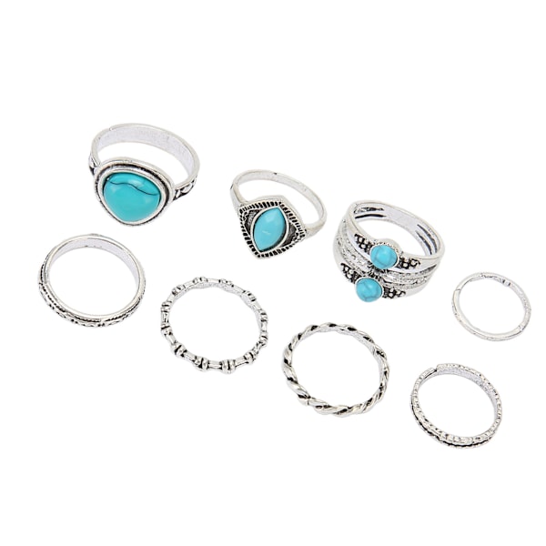 8 st Turkos Knogring Set Kvinnor Flickor Bohemisk Retro Stapelbara Fingerledsringar Smyckestillbehör ZT250