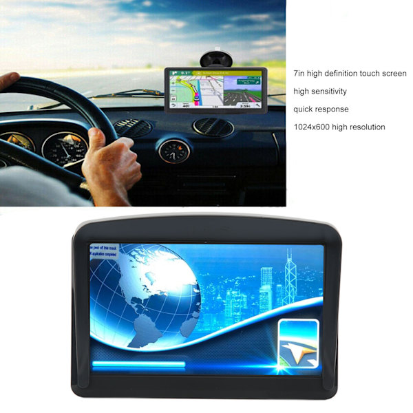Universal 7-tums GPS-navigator för bil med högupplöst pekskärm och fäste för lastbil