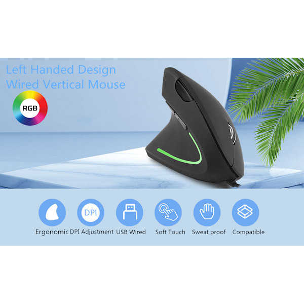 Vänsterhänt vertikal ergonomisk mus trådbunden optisk mikrofon