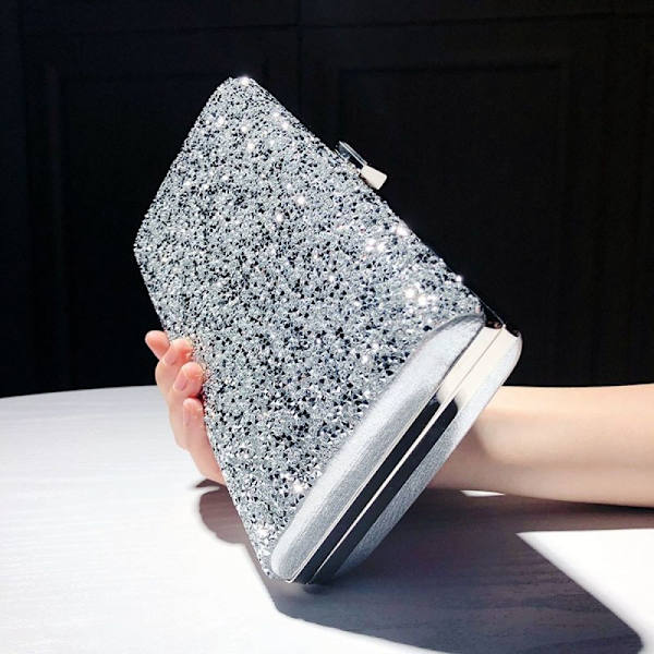 Kedja Väska, Koppling Kvinnor, Glitter Festväska, Elegant Kuvert Väska Kedja Väska Crossbody Väskor för Bröllop Fest Fritid Datum (Silver)