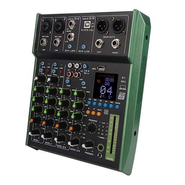 Digital Mixer Metall 6-kanals Ljudmixer med Inbyggd Bluetooth-modul för Små Klubbar Barer 100 till 240V EU-kontakt