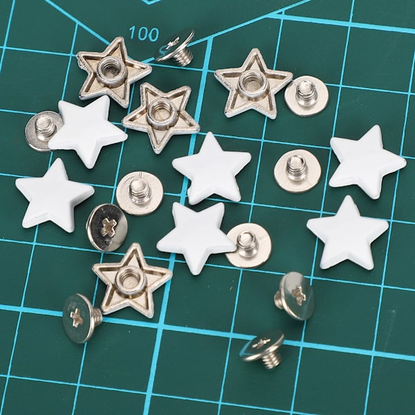 50 set stjärnrivetskruv i zinklegering för väskor, kläder, skor och bälten, 12 mm, vit