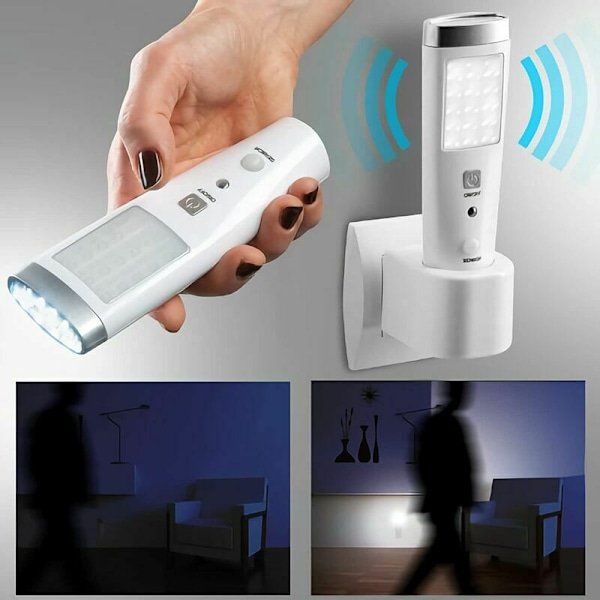 Uppladdningsbar ficklampa med rörelsesensor, starka vita lysdioder för tydlig sikt, säker och effektiv nödficklampa, 4 i 1 funktion