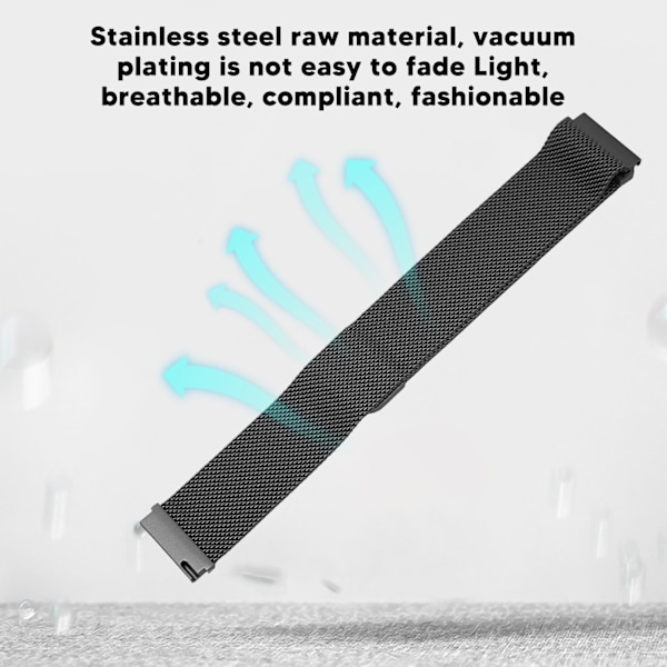 20mm Metallnät Klockarmband Rostfritt Stål Snabbkoppling Generell Klockrem för Galaxy Watch för Vivoactive HR för Amazfit GTS 2 Mini Svart