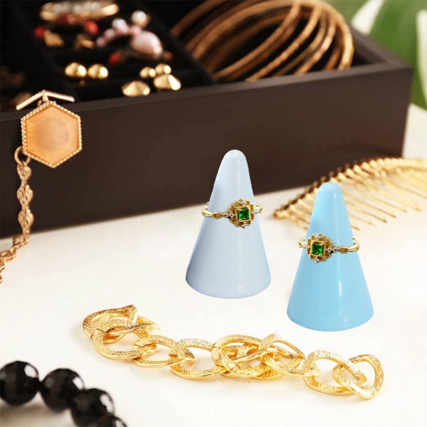 Modern ringhållare torn keramisk konform dekorativ displayställning för smycken ring/vigselring White+Blue