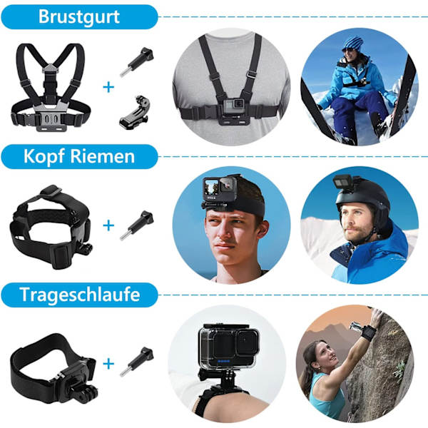 Tillbehörsset för GoPro Hero 10 / Hero 9 Black, oGoDeal Vattentätt Skyddande Fodral Snorklingstillbehör Cykelfäste Selfiepinne Huvud