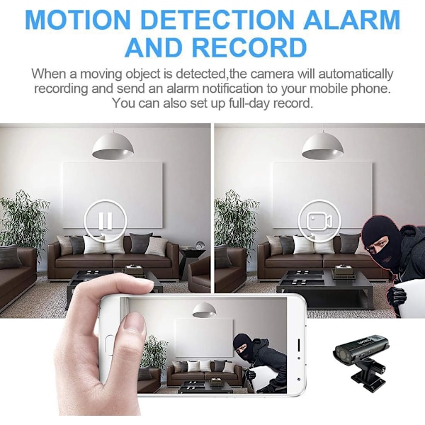 Mini Spionkamera, Superliten Dold Kamera med Intelligenta Funktioner, Högkvalitativ Video, Smarta Rörelsevarningar, Lättåtkomlig Molnlagring, Inbyggd
