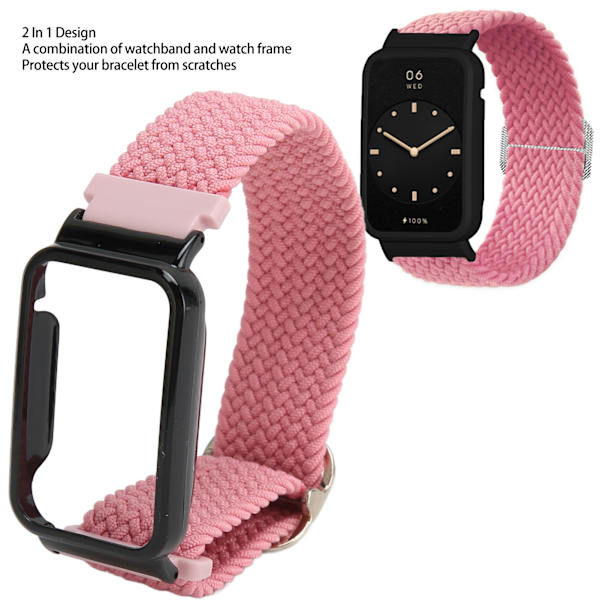 Flätat öglespänne för Mi Band 7 Pro Justerbart elastiskt nylonöglearmband med skyddande ram Rosa band Svart fodral