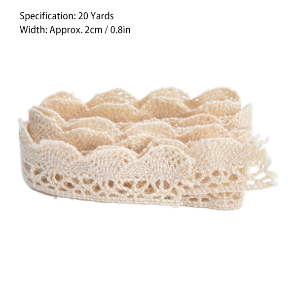 Spetsband DIY Bomulls Nät 2cm Bredd 20 Yards Elegant Tyg Spets Trim för Gardin Kläder Bordsduk Presentpaket Beige