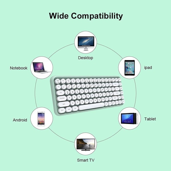 Trådlöst Bluetooth tangentbord Skrivmaskinstil 84 tangenter Söta runda tangentbord Minitangentbord, kompatibelt med Android Windows iOS för hem och kontor Retro