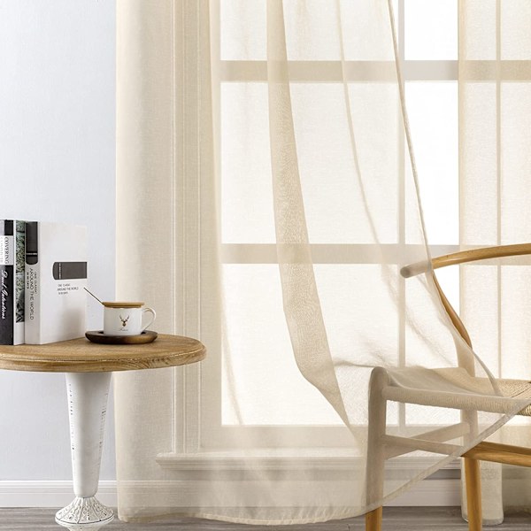 Gardiner med öljetter Voile Gardiner Tillverkade av Polyester Halvtransparenta Gardiner för Vardagsrum Sovrum Barnrum Beige Set om 2 140 x 137 cm