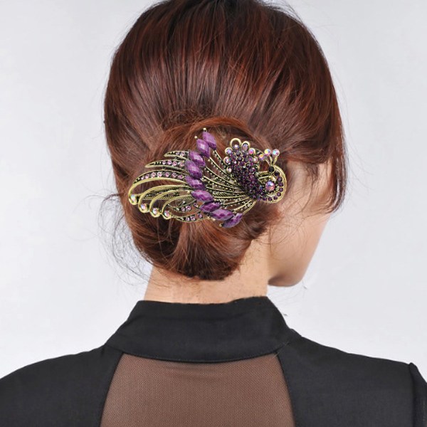 Kvinnors påfågelformade rhinestone franska hårstrån