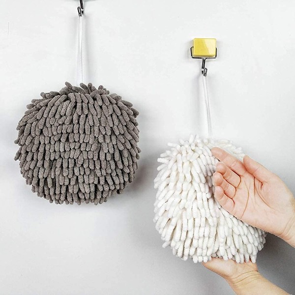 Fuzzy Ball Chenille Handduk, Hängande Badrums- & Köksdekor, Snabbtorkande Superabsorberande, Hängöglor för Enkel Förvaring (Blå & Grå)