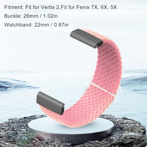 22mm flätad klockarmband 26mm spänne justerat stretchigt spänne stängning flätad ersättningsrem för Fenix 7X rosa