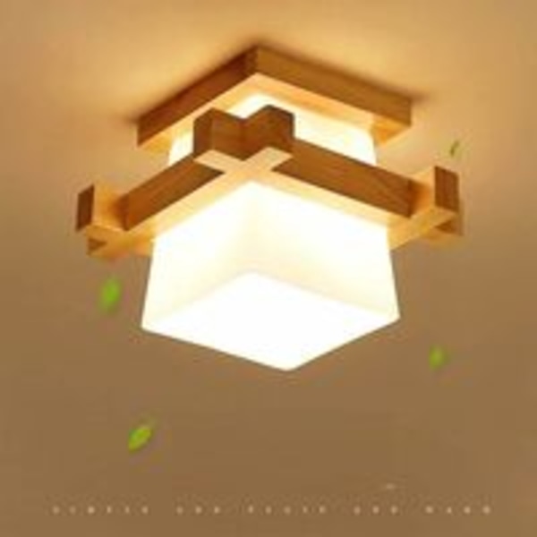 Enkel Japan Tatami E27 Trälampa Hallway Veranda Balkong Taklampa Armatur Glas Modern Tak