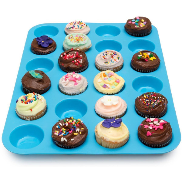 Silikon Muffin Pan Cupcake Set - Mini 24 koppar Nonstick Blue