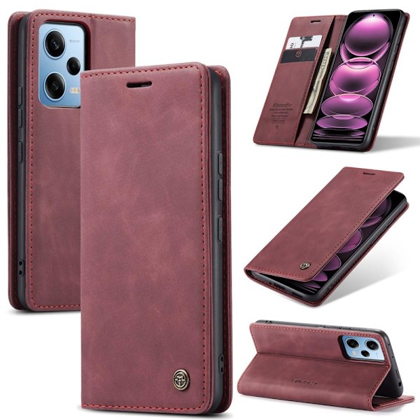 CASEME Xiaomi Redmi Note 12 Pro 5G Fodral Retro Flip Läder Vinrö