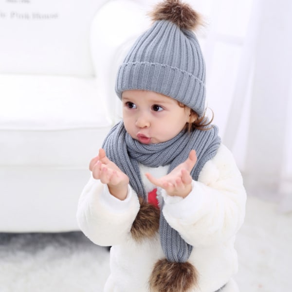 Barn Vinter Hat Handskar Set, Baby Toddler Stickad Hat Beanie