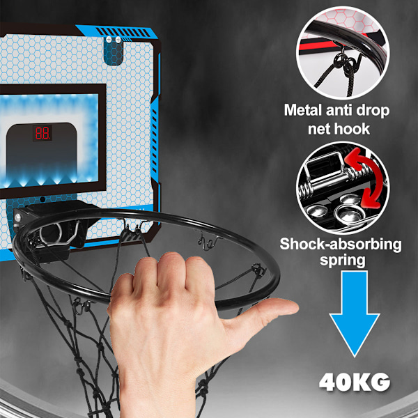 Hot Bee Inomhus Basketkorg för Sovrum, Mini Basketkorg för Barn och 3 Bollar Led-lampor Automatisk Poängräkning, Basketboll för Pojkar